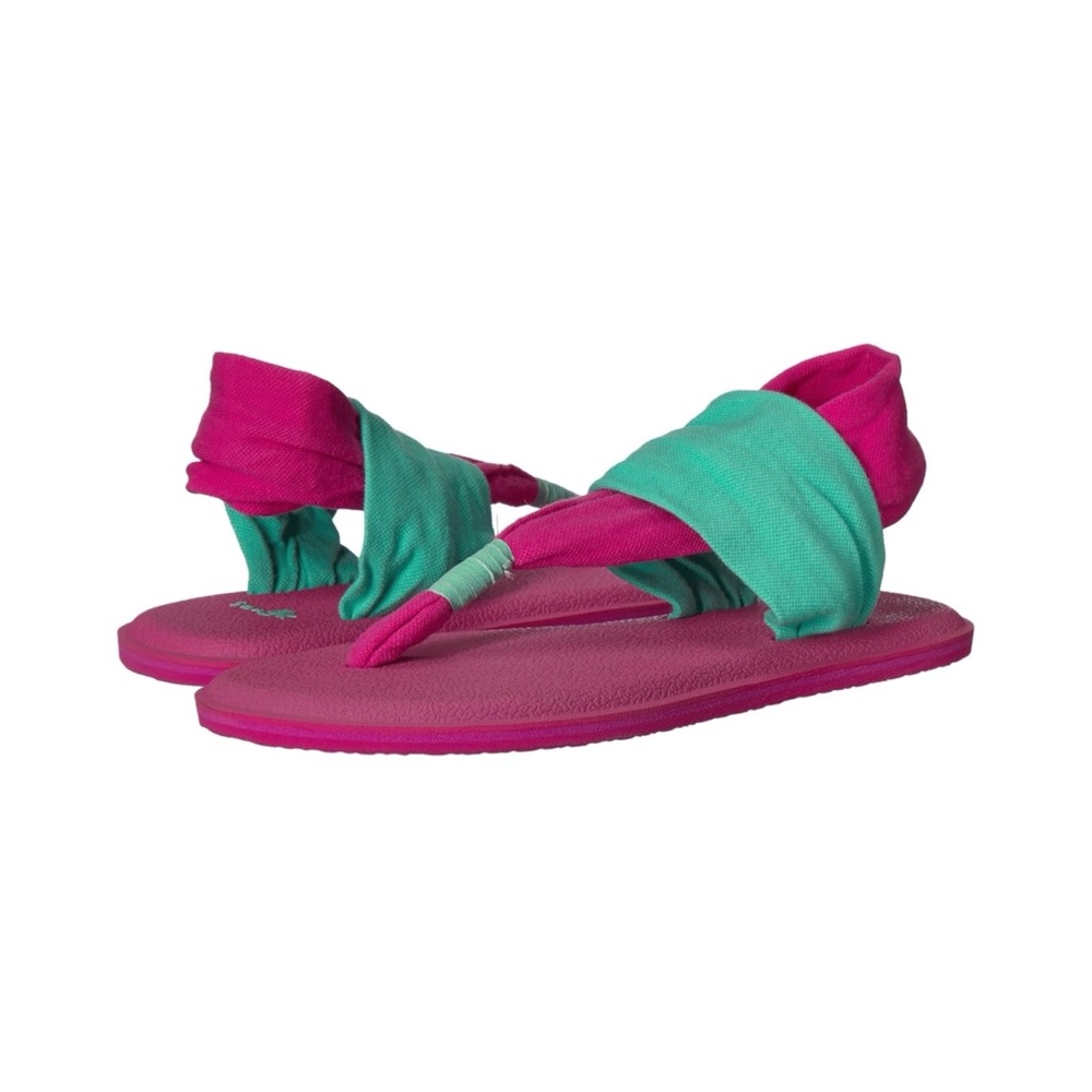 Sanuk Pink & Turquoise Yoga Sling Burst Duo Flip Flop Sandals Girls Size 4/5